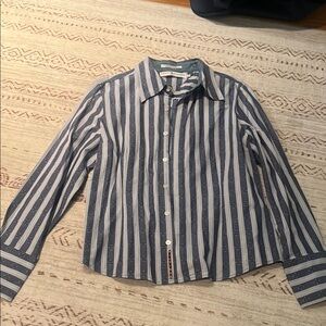 Tommy Hilfiger Blue and White Striped Button-Up Shirt